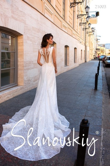 Свадебное платье 21003. Силуэт А-силуэт. Цвет Белый / Молочный. Вид 2