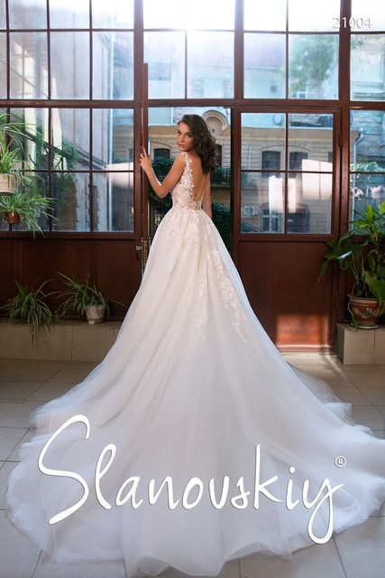 Свадебное платье 21004. Силуэт А-силуэт. Цвет Белый / Молочный, Голубой / Синий, Персик / Оранжевый. Вид 2