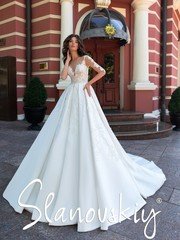 Свадебное платье 21010. Силуэт А-силуэт. Цвет Белый / Молочный. Вид 1