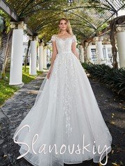 Свадебное платье 20203. Силуэт А-силуэт. Цвет Белый / Молочный. Вид 1