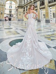 Свадебное платье 20215. Силуэт Рыбка. Цвет Айвори / Капучино. Вид 2