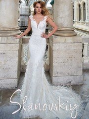 Свадебное платье 20211. Силуэт Рыбка. Цвет Белый / Молочный. Вид 1