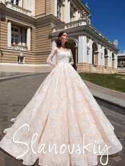 Свадебное платье 21011. Силуэт Пышное. Цвет Белый / Молочный, Персик / Оранжевый. Вид 1