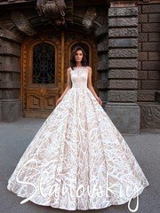 Свадебное платье 21012. Силуэт Пышное. Цвет Белый / Молочный, Персик / Оранжевый. Вид 1