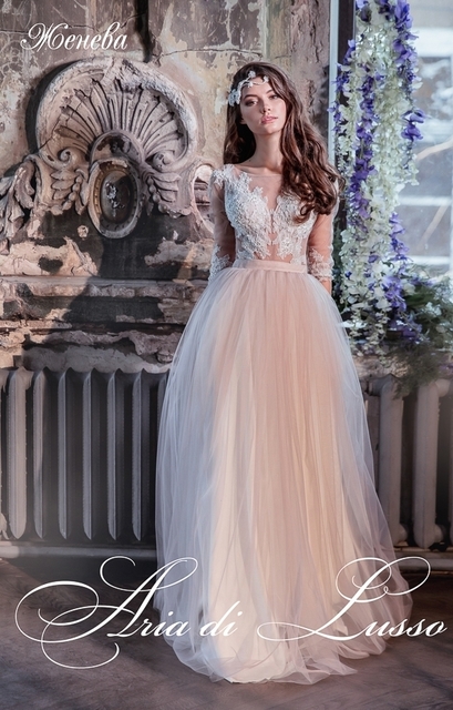 Свадебное платье Женева. Силуэт А-силуэт. Цвет Айвори / Капучино. Вид 3