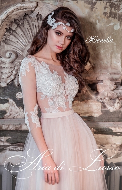 Свадебное платье Женева. Силуэт А-силуэт. Цвет Айвори / Капучино. Вид 4