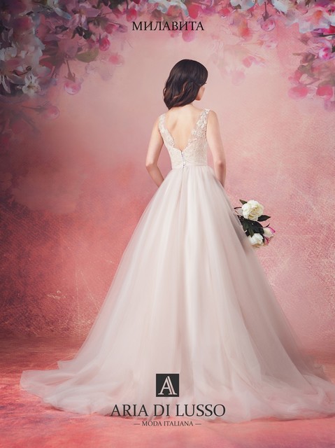 Свадебное платье Милавита. Силуэт А-силуэт. Цвет Айвори / Капучино. Вид 2