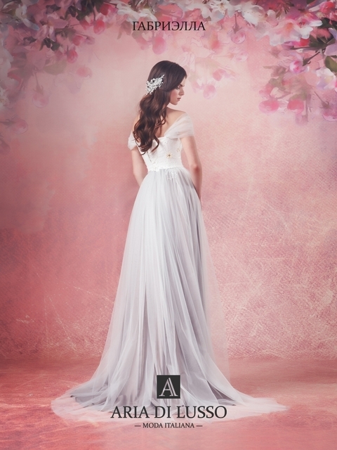 Свадебное платье Габриэлла. Силуэт А-силуэт. Цвет Белый / Молочный, Лавандовый / Фиолетовый. Вид 2