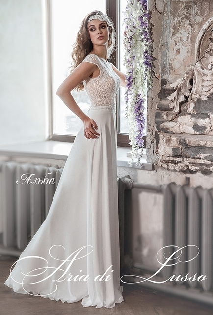 Свадебное платье Альба. Силуэт А-силуэт. Цвет Белый / Молочный. Вид 3