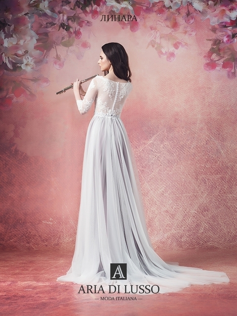 Свадебное платье Линара. Силуэт А-силуэт. Цвет Белый / Молочный, Лавандовый / Фиолетовый. Вид 2