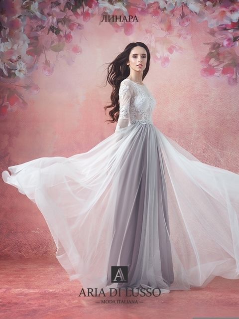 Свадебное платье Линара. Силуэт А-силуэт. Цвет Белый / Молочный, Лавандовый / Фиолетовый. Вид 3