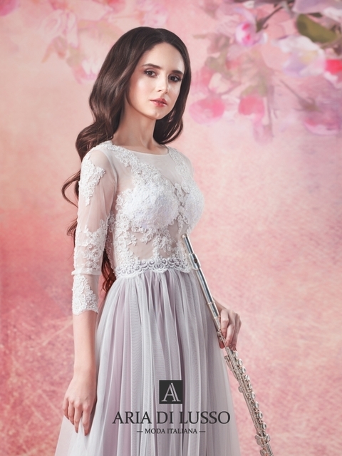 Свадебное платье Линара. Силуэт А-силуэт. Цвет Белый / Молочный, Лавандовый / Фиолетовый. Вид 4