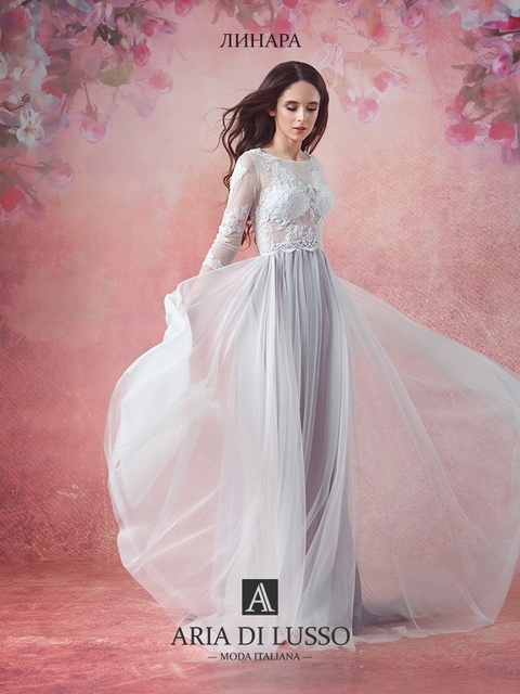 Свадебное платье Линара. Силуэт А-силуэт. Цвет Белый / Молочный, Лавандовый / Фиолетовый. Вид 5