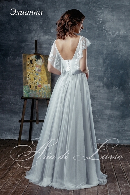 Свадебное платье Элианна. Силуэт А-силуэт. Цвет Белый / Молочный, Пепельный / Металлик. Вид 2