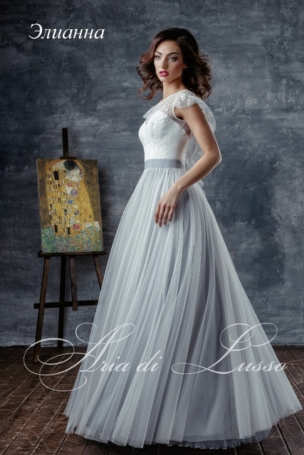 Свадебное платье Элианна. Силуэт А-силуэт. Цвет Белый / Молочный, Пепельный / Металлик. Вид 3