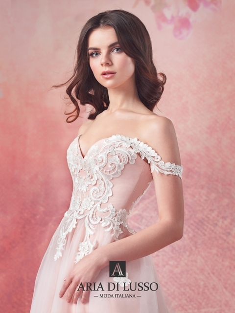 Свадебное платье Жасмин. Силуэт А-силуэт. Цвет Персик / Оранжевый. Вид 3