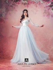 Свадебное платье Муза. Силуэт А-силуэт. Цвет Белый / Молочный, Голубой / Синий. Вид 1