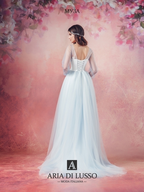 Свадебное платье Муза. Силуэт А-силуэт. Цвет Белый / Молочный, Голубой / Синий. Вид 2