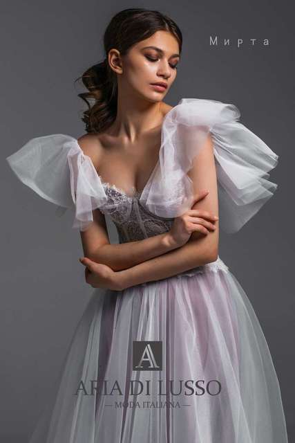 Свадебное платье Мирта. Силуэт А-силуэт. Цвет Белый / Молочный, Лавандовый / Фиолетовый. Вид 3