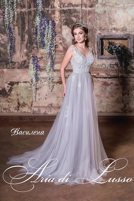 Свадебное платье Василена. Силуэт А-силуэт. Цвет Пепельный / Металлик. Вид 4