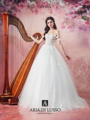 Свадебное платье Жюли. Силуэт Пышное. Цвет Белый / Молочный, Персик / Оранжевый. Вид 1