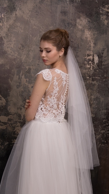 Свадебное платье Белла. Силуэт А-силуэт. Цвет Айвори / Капучино, Белый / Молочный. Вид 2