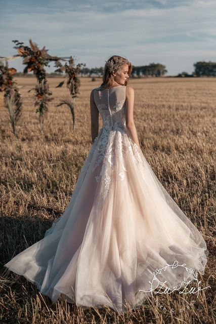 Свадебное платье Аньес. Силуэт А-силуэт. Цвет Айвори / Капучино. Вид 2