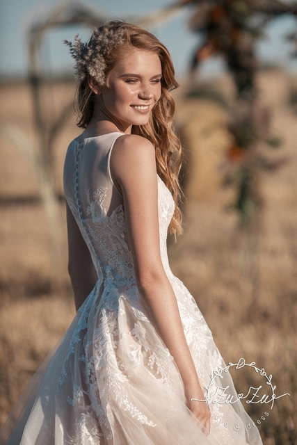 Свадебное платье Аньес. Силуэт А-силуэт. Цвет Айвори / Капучино. Вид 5