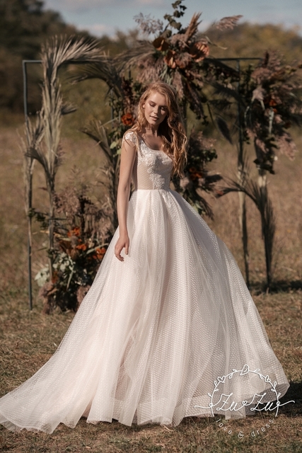 Свадебное платье Джун. Силуэт А-силуэт. Цвет Айвори / Капучино, Белый / Молочный. Вид 3