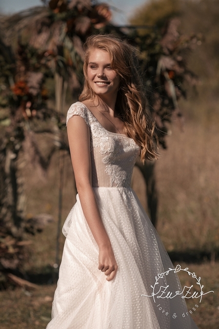 Свадебное платье Джун. Силуэт А-силуэт. Цвет Айвори / Капучино, Белый / Молочный. Вид 4