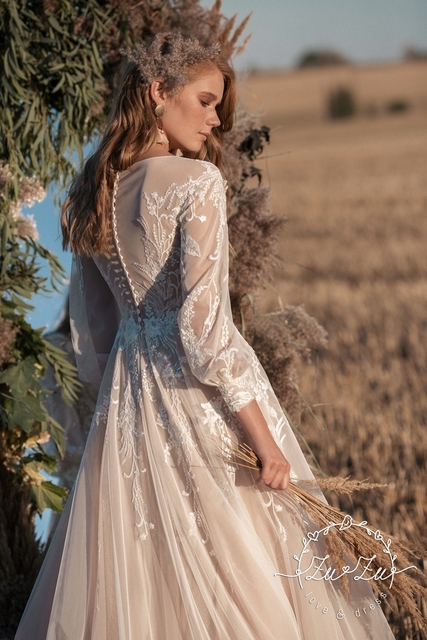 Свадебное платье Жаклин. Силуэт А-силуэт. Цвет Айвори / Капучино, Белый / Молочный. Вид 2