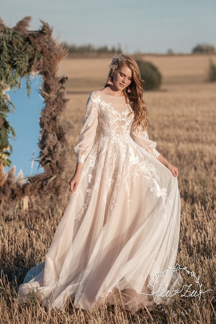 Свадебное платье Жаклин. Силуэт А-силуэт. Цвет Айвори / Капучино, Белый / Молочный. Вид 4