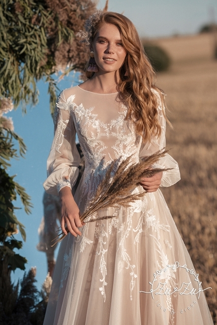 Свадебное платье Жаклин. Силуэт А-силуэт. Цвет Айвори / Капучино, Белый / Молочный. Вид 5