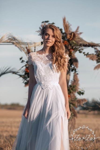 Свадебное платье Мейт. Силуэт А-силуэт. Цвет Белый / Молочный. Вид 3