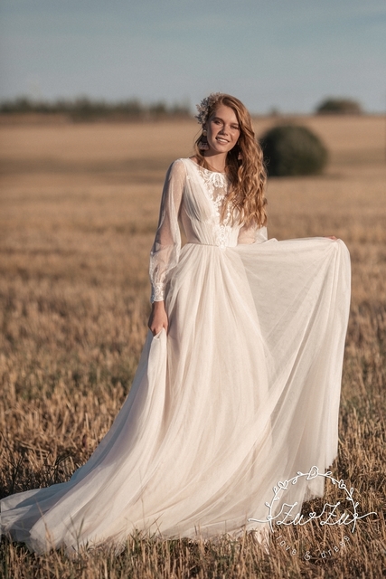 Свадебное платье Ноэми. Силуэт А-силуэт. Цвет Белый / Молочный. Вид 3