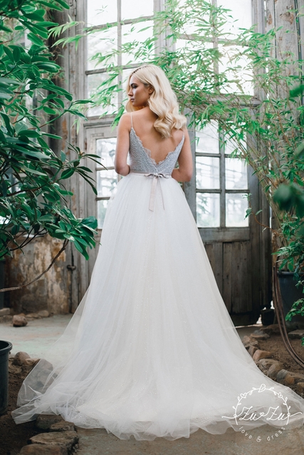 Свадебное платье Ориан. Силуэт А-силуэт. Цвет Белый / Молочный, Пепельный / Металлик. Вид 2