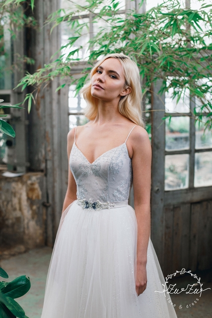 Свадебное платье Ориан. Силуэт А-силуэт. Цвет Белый / Молочный, Пепельный / Металлик. Вид 4