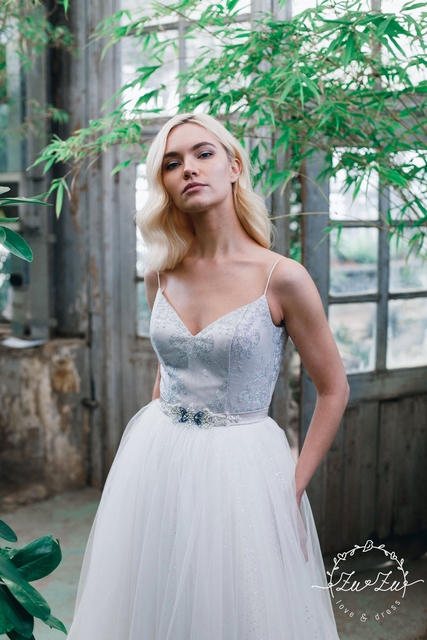 Свадебное платье Ориан. Силуэт А-силуэт. Цвет Белый / Молочный, Пепельный / Металлик. Вид 5