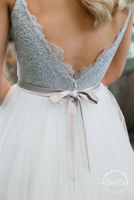 Свадебное платье Ориан. Силуэт А-силуэт. Цвет Белый / Молочный, Пепельный / Металлик. Вид 7