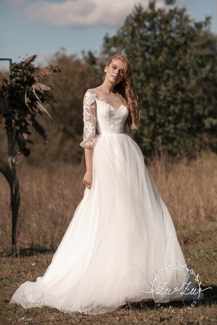 Свадебное платье Шелли. Силуэт А-силуэт. Цвет Белый / Молочный. Вид 3