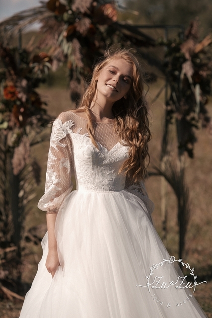 Свадебное платье Шелли. Силуэт А-силуэт. Цвет Белый / Молочный. Вид 4