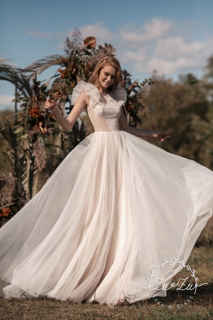 Свадебное платье Элли. Силуэт А-силуэт. Цвет Айвори / Капучино, Белый / Молочный. Вид 4