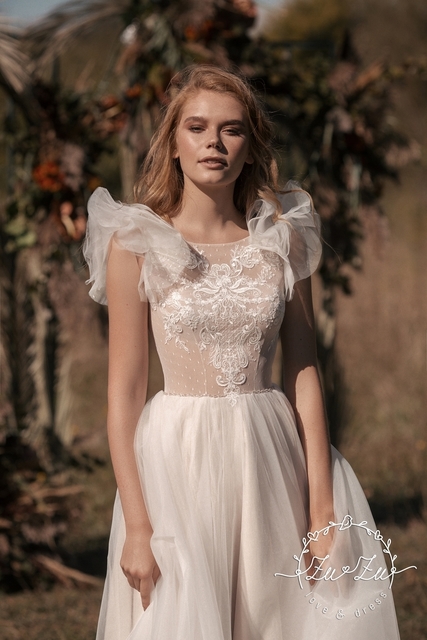 Свадебное платье Элли. Силуэт А-силуэт. Цвет Айвори / Капучино, Белый / Молочный. Вид 5