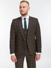 Тройка Свадебный костюм тройка в золотую клетку VEST от Прокат мужских костюмов BLACKTUX 1