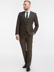 Тройка Свадебный костюм тройка в золотую клетку VEST от Прокат мужских костюмов BLACKTUX 2