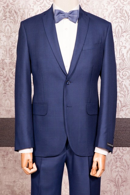 Однобортный, Двойка Свадебный костюм синий в клетку ENGLAND от Прокат мужских костюмов BLACKTUX 3