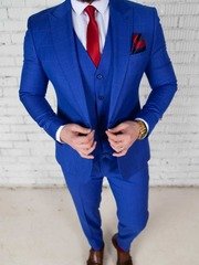 Тройка Свадебный костюм-тройка в клетку светло-синий от Прокат мужских костюмов BLACKTUX 1