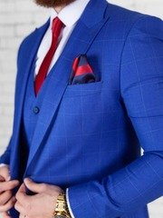 Тройка Свадебный костюм-тройка в клетку светло-синий от Прокат мужских костюмов BLACKTUX 2