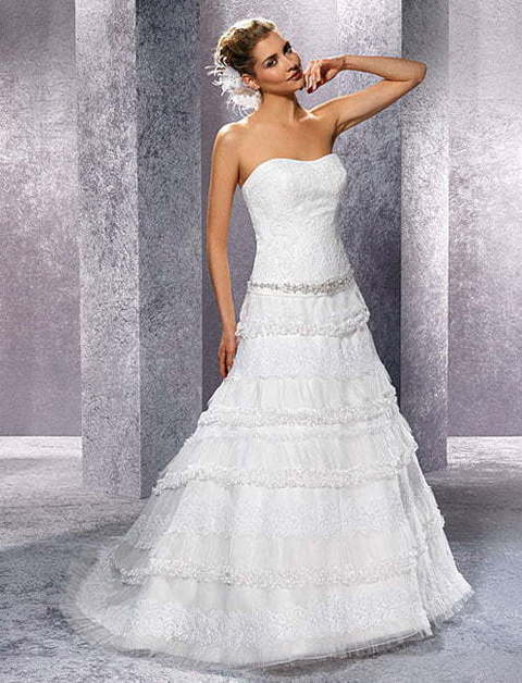 Свадебное платье 77905. Силуэт А-силуэт. Цвет Белый / Молочный. Вид 1