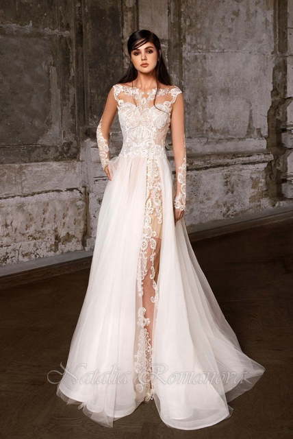 Свадебное платье Беатриче. Силуэт А-силуэт. Цвет Айвори / Капучино, Белый / Молочный, Персик / Оранжевый. Вид 4